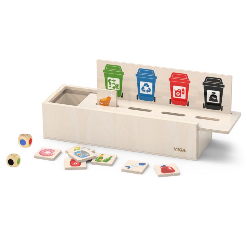 Układanka gra edukacyjna drewniana do nauki sortowania śmieci, zabawka dla dzieci, Viga