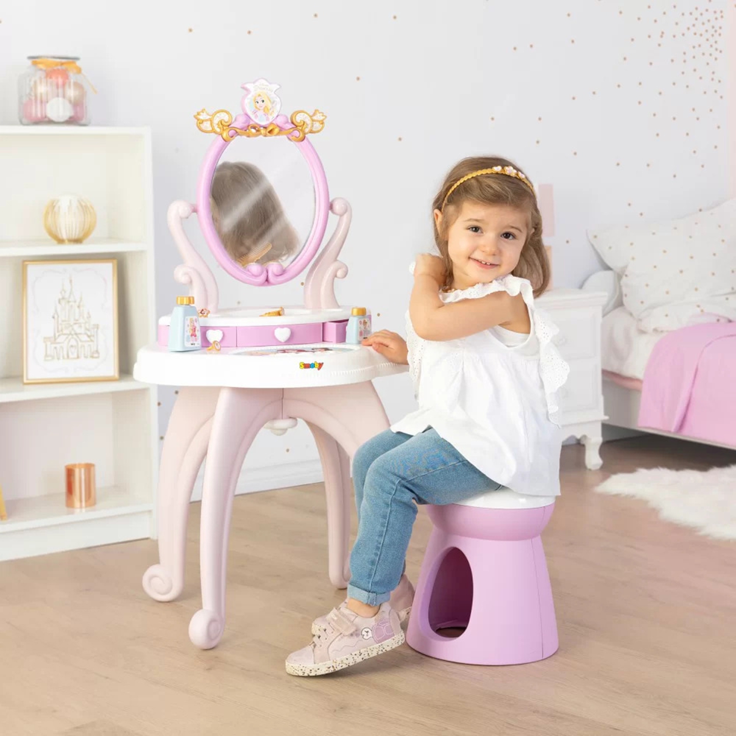 Disney Princess toaletka 2w1 + 10 akcesoriów, zabawka dla dzieci, Smoby