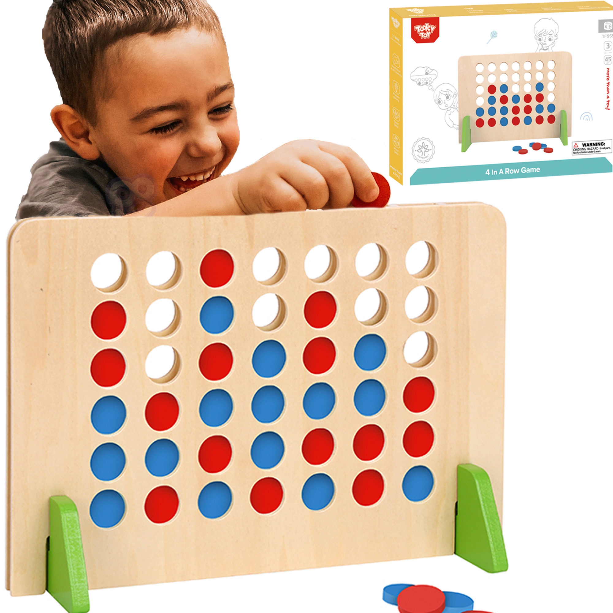 Drewniana gra logiczna 4 w linii 45 el., zabawka dla dzieci, Tooky Toy