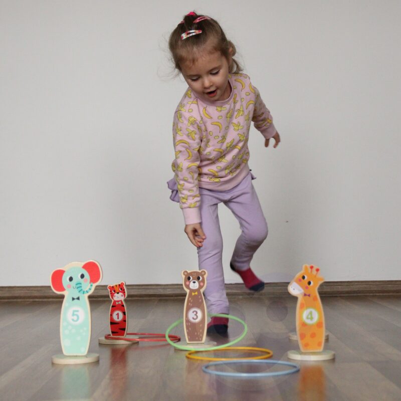 Drewniana gra zręcznościowa rzut do celu zwierzątka 15 el., zabawka dla dzieci, Tooky Toy