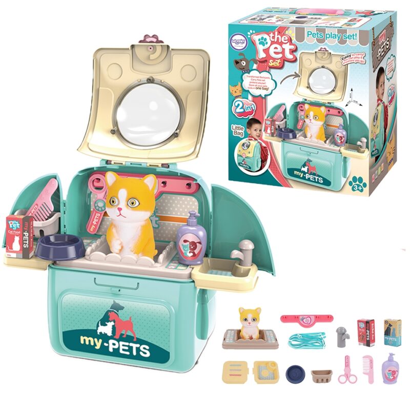 Kotek przenośny salon piękoności 2w1 w plecaku transporter, zabawka dla dzieci, Woopie