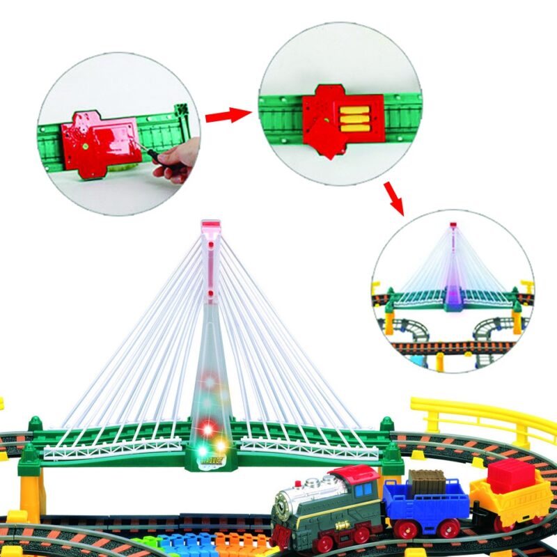 Kolejka eelektryczna 2w1 tor wyścigowy pociąg wiadukt auto xxl 192 el., zabawka dla dzieci, Woopie