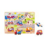 Drewniane puzzle Montessori transport pojazdy z pinezkami do dopasowania, zabawka dla dzieci, Tooky Toy
