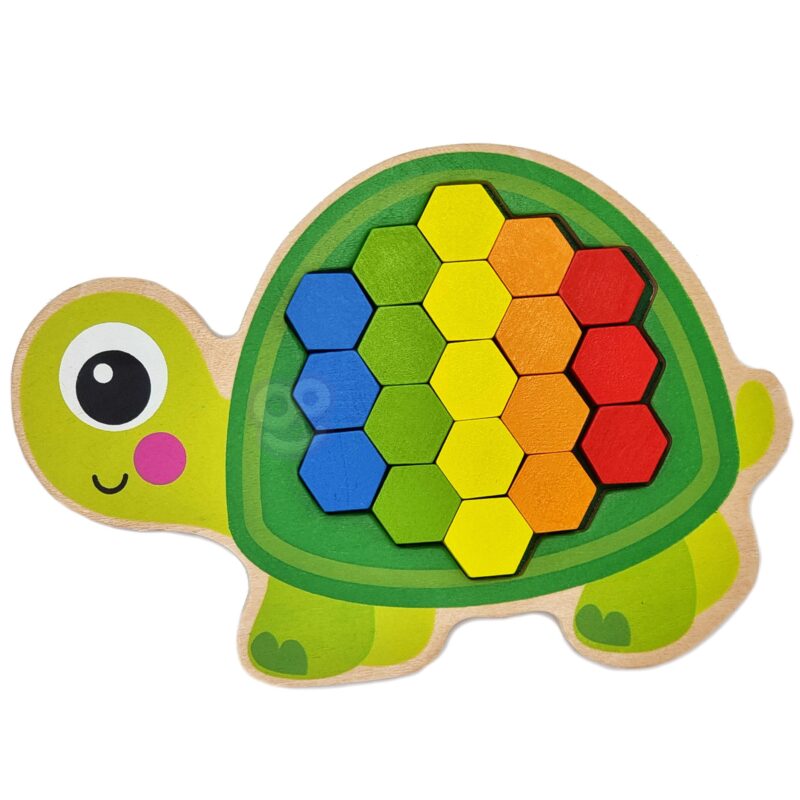 Drewniana kolorowa mozaika układanka żółw ślimak, zabawka dla dzieci, Tooky Toy