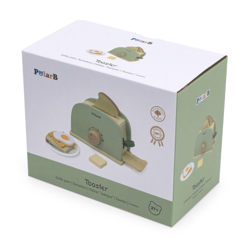 Drewniany zestaw toster zielony + akcesoria, zabawka dla dzieci, Viga PolarB