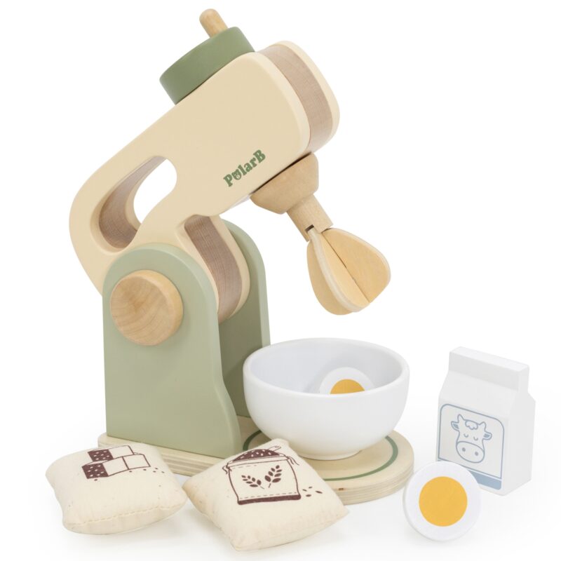 Drewniany mikser kuchenny zielony + akcesoria, zabawka dla dzieci, Viga PolarB