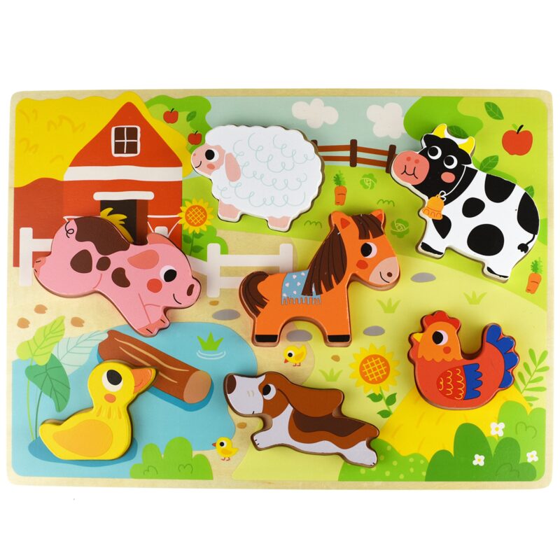 Drewniane puzzle Montessori zwierzątka farma dopasuj kształty, zabawka dla dzieci, Tooky Toy