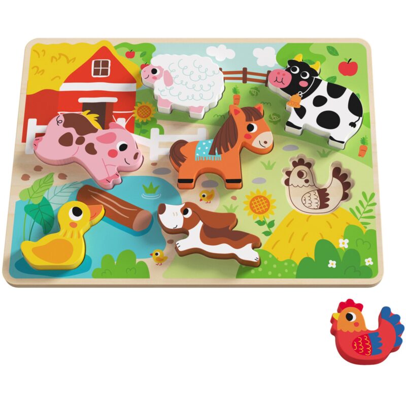 Drewniane puzzle Montessori zwierzątka farma dopasuj kształty, zabawka dla dzieci, Tooky Toy