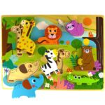 Drewniane puzzle Montessori zwierzątka w lesie dopasuj kształty, zabawka dla dzieci, Tooky Toy