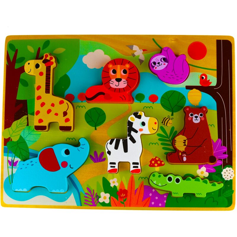 Drewniane puzzle Montessori zwierzątka w lesie dopasuj kształty, zabawka dla dzieci, Tooky Toy