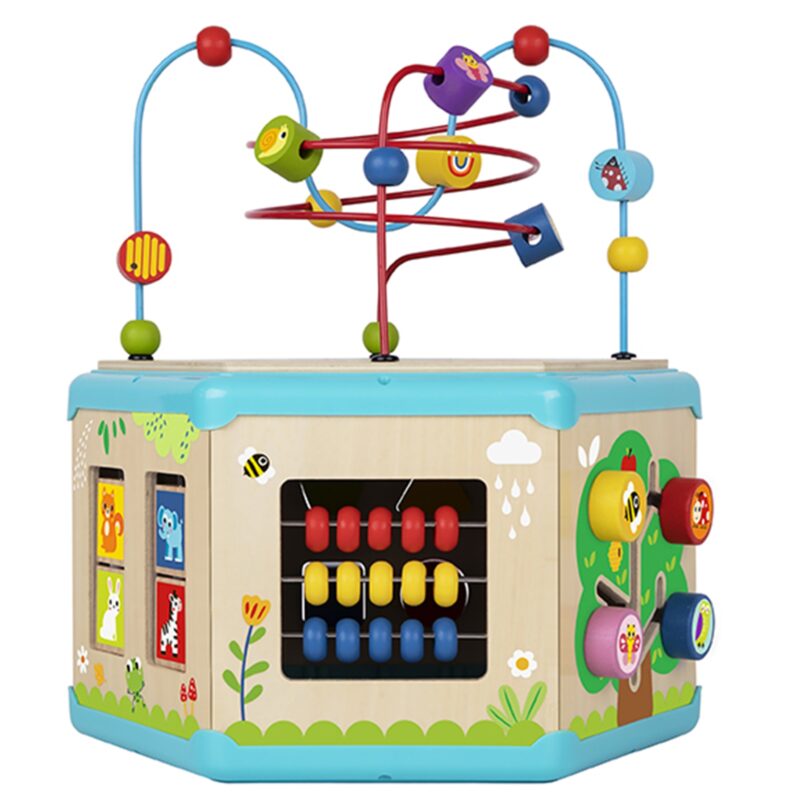 Interaktywny drewniany sześciokąt Montessori otwierane pudełko, zabawka dla dzieci, Tooky Toy