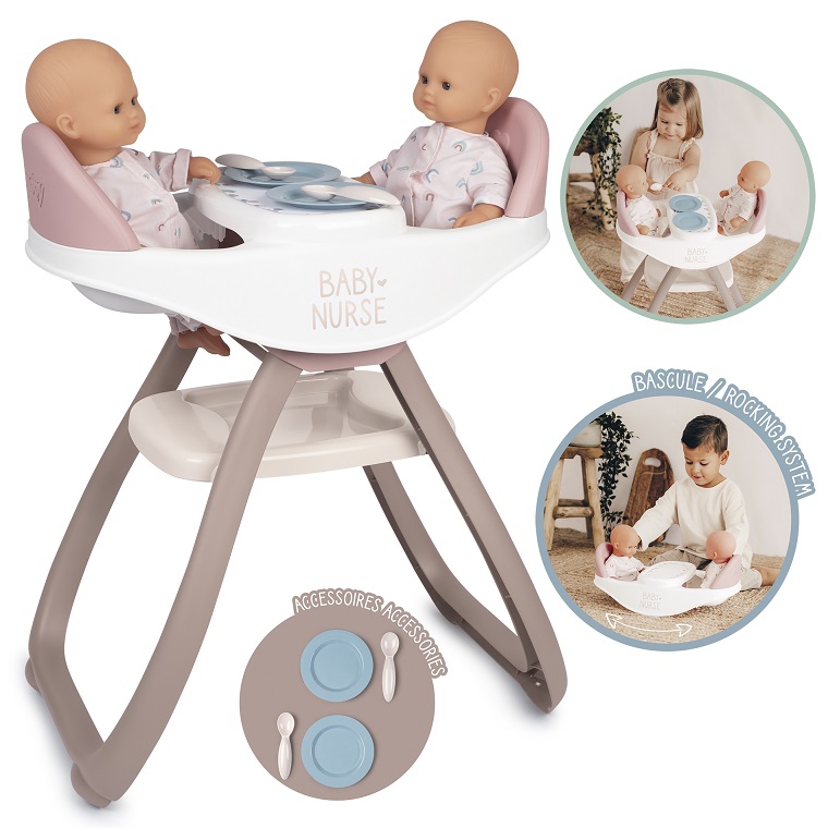 Baby nurse krzesełko do karmienia dla bliźniąt lalek, zabawka dla dzieci, Smoby