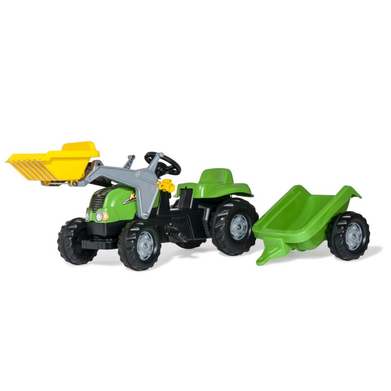 Rollykid traktor na pedały z łyżką i przyczepą, zabawka dla dzieci, Rolly Toys