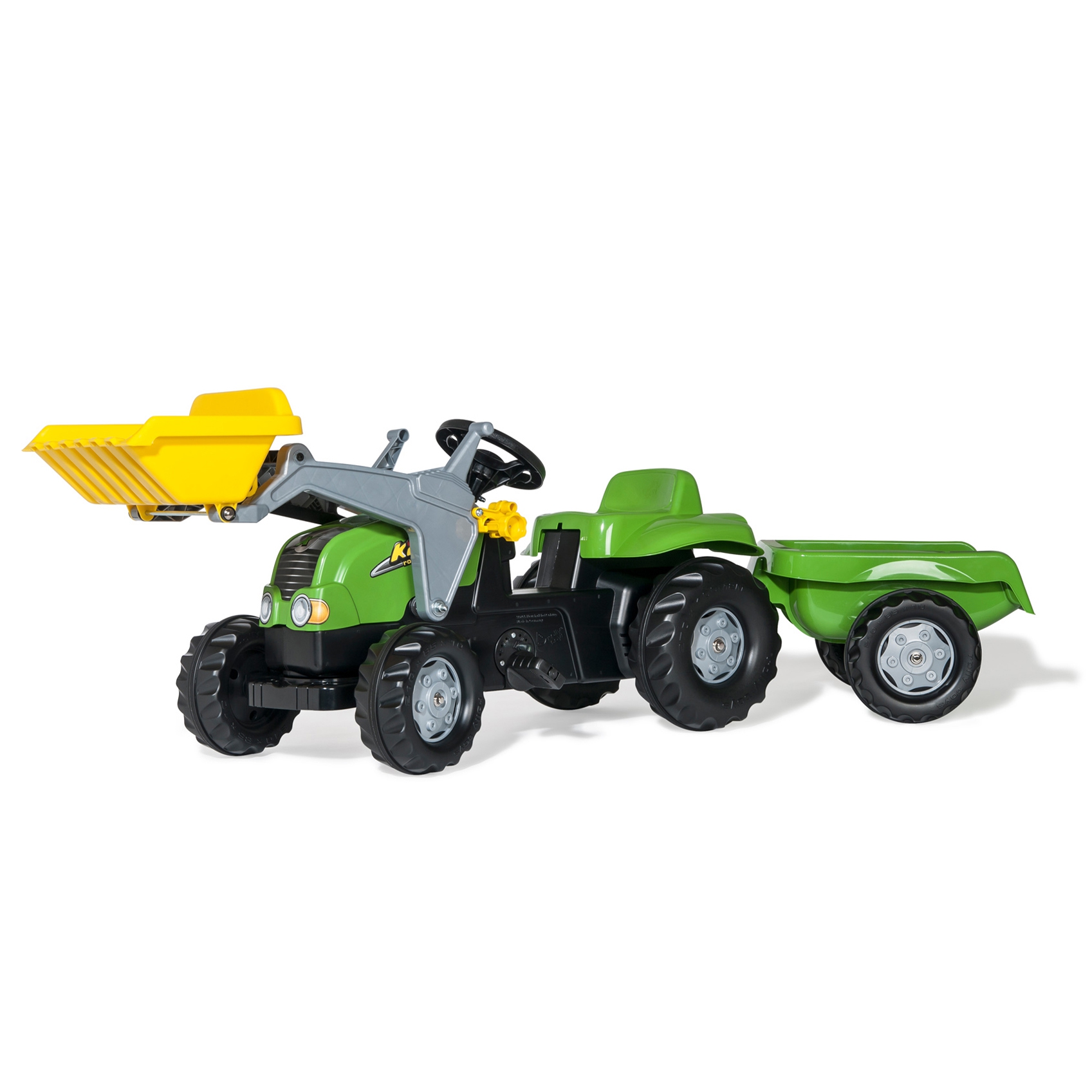 Rollykid traktor na pedały z łyżką i przyczepą, zabawka dla dzieci, Rolly Toys