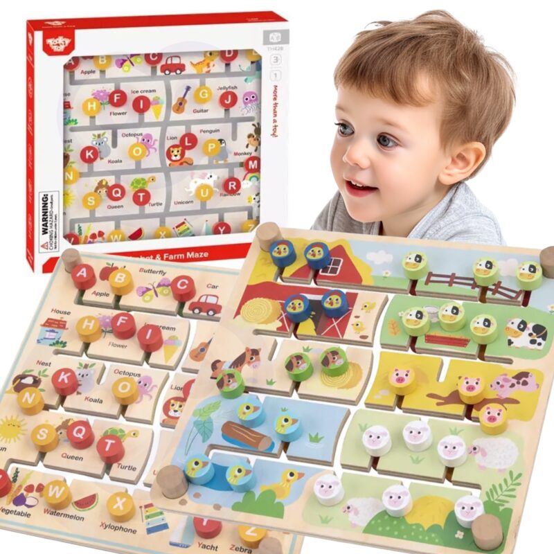 Interaktywna tablica edukacyjna sorter Montessori zwierzątka i alfabet, zabawka dla dzieci, Tooky Toy