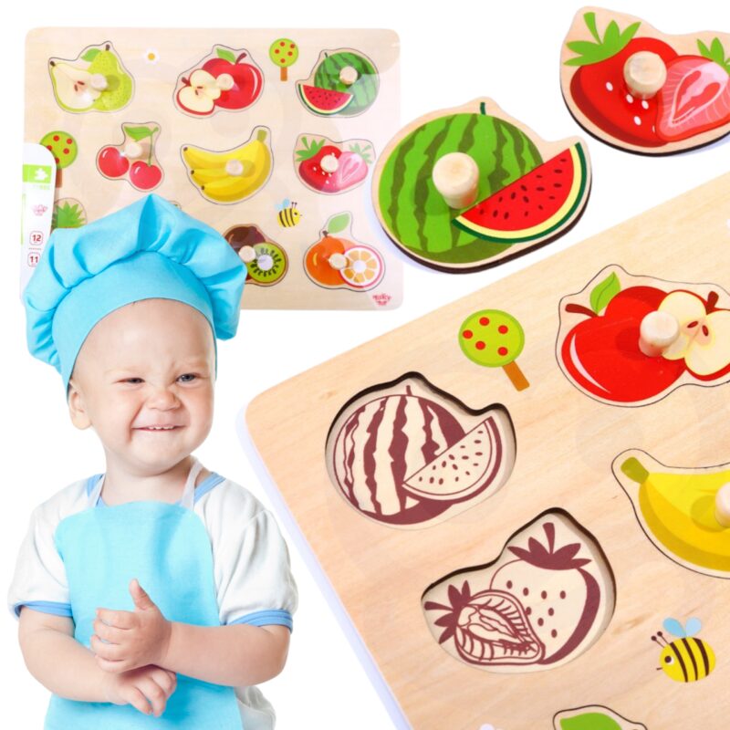 Puzzle układanka Montessori z pinezkami owoce, zabawka dla dzieci, Tooky Toy