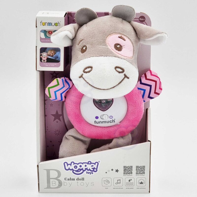 Baby interaktywny pluszak przytulanka dla niemowląt światło dźwięk byczek gryzak usypiacz, zabawka dla dzieci, Woopie