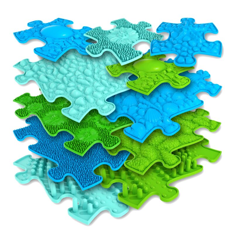 Mata sensoryczna ortopedyczna puzzle 11 el. - kolor niebieski/zielony, zabawka dla dzieci, Woopie