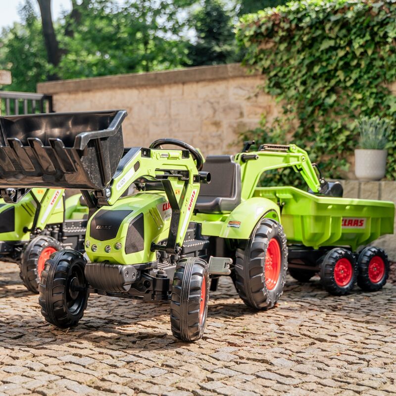 Traktor Claas avec zielony na pedały z przyczepką od 3 lat, zabawka dla dzieci, FALK