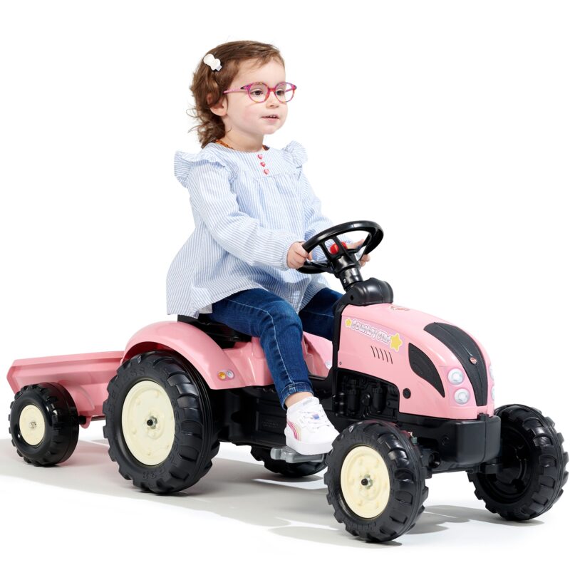 Traktor country star różowy na pedały + przyczepka i klakson od 2 lat., zabawka dla dzieci, FALK