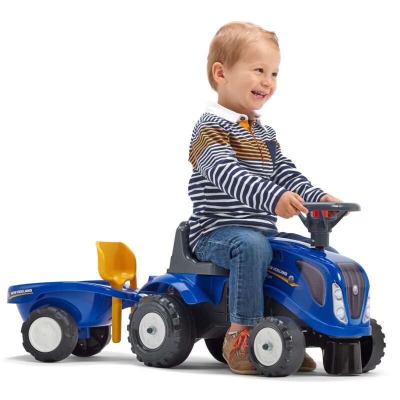 Traktorek baby New Holland niebieski z przyczepką + akc. od 1 roku, zabawka dla dzieci, FALK