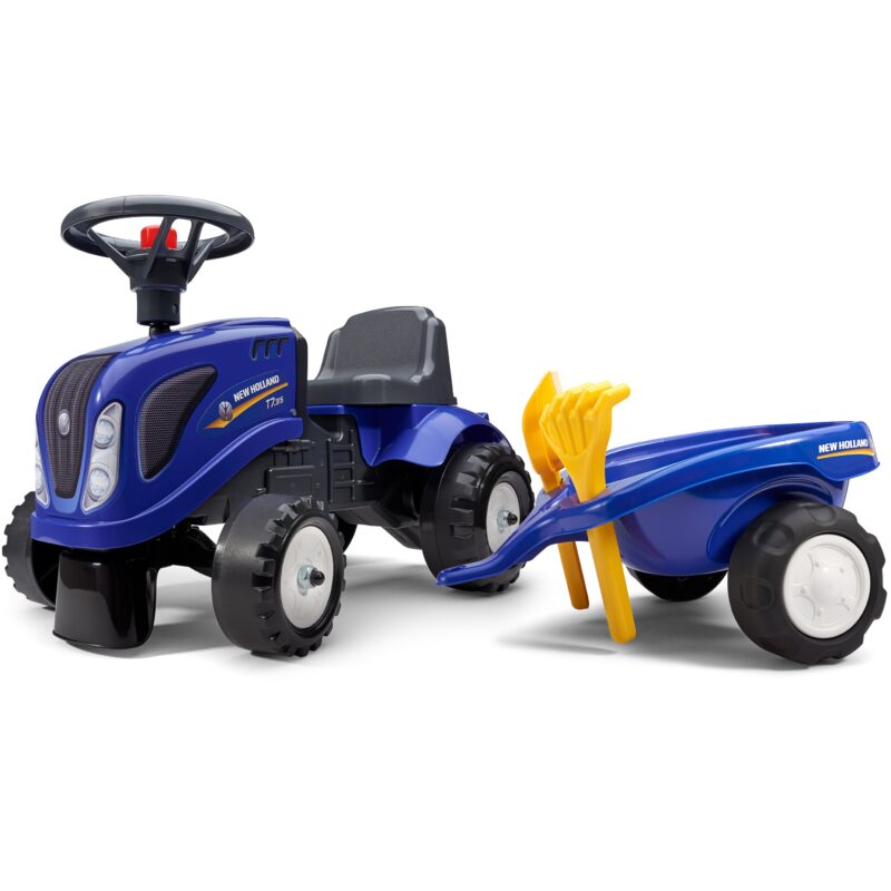 Traktorek baby New Holland niebieski z przyczepką + akc. od 1 roku, zabawka dla dzieci, FALK
