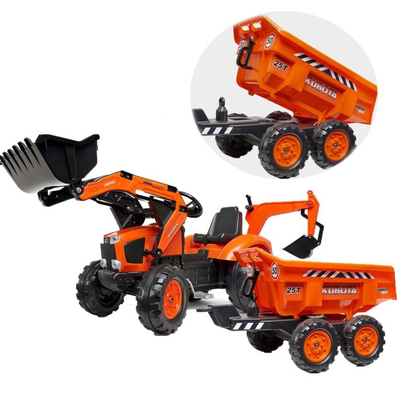Traktorek kubota pomarańczowy z przyczepką od 3 lat, zabawka dla dzieci, FALK