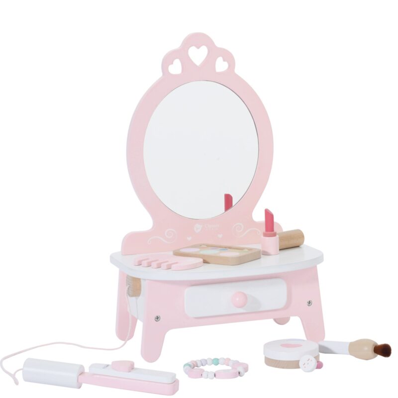 Drewniana toaletka dla dziewczynki z lustrem + 11 akc, zabawka dla dzieci, Classic World