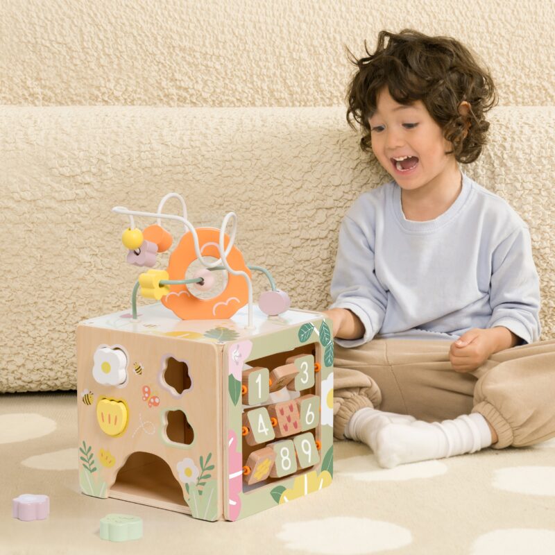 Drewniana kostka edukacyjna sensoryczna 5w1, zabawka dla dzieci, Classic World